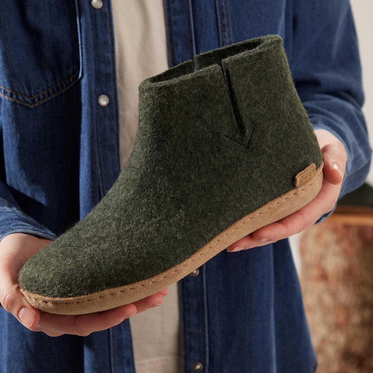 Glerups Stiefel Modell G mit Ledersohle - Dein natürlicher Hüttenschuh aus Gotland-Wolle
