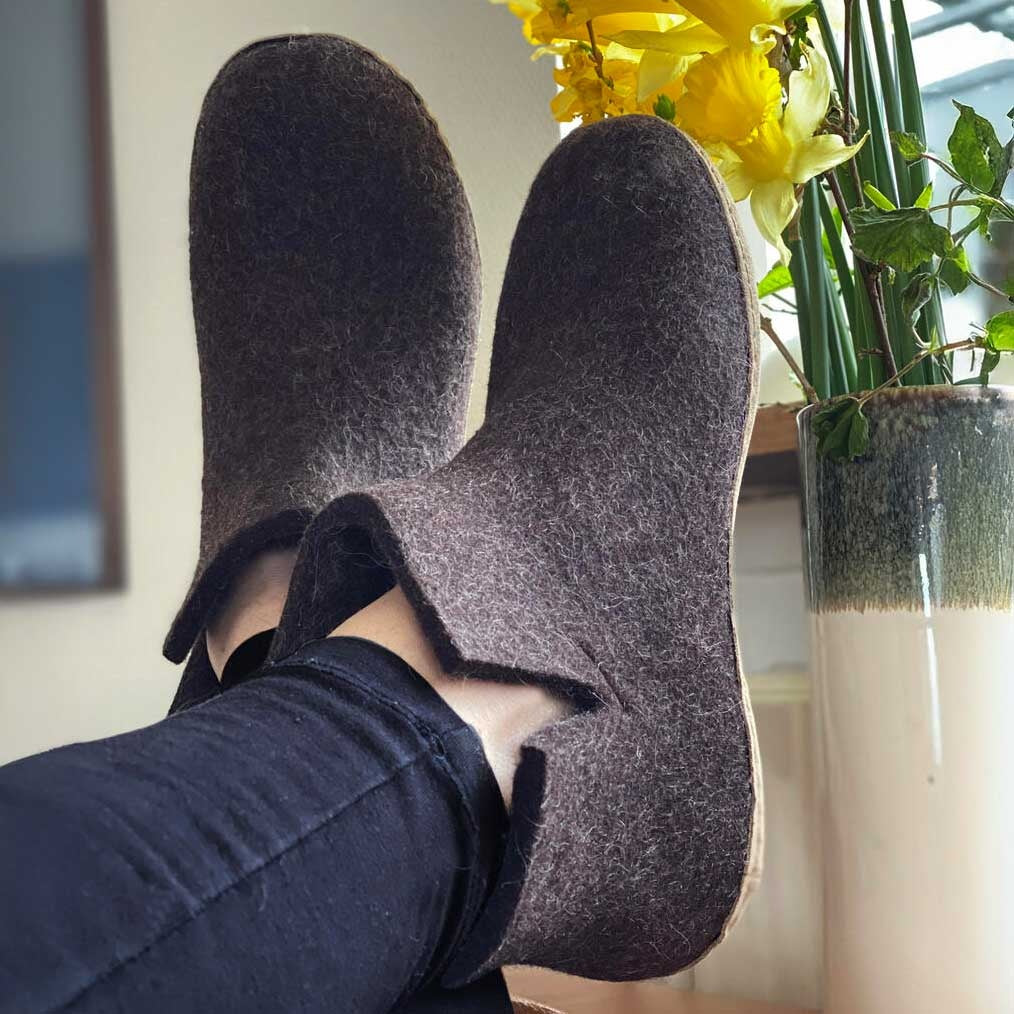 Glerups Stiefel Modell G mit Ledersohle - Dein natürlicher Hüttenschuh aus Gotland-Wolle