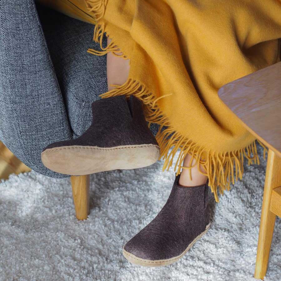 Glerups Stiefel Modell G mit Ledersohle - Dein natürlicher Hüttenschuh aus Gotland-Wolle