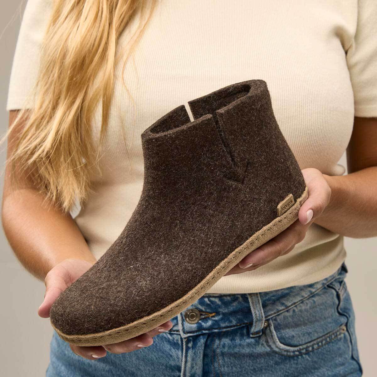 Glerups Stiefel Modell G mit Ledersohle - Dein natürlicher Hüttenschuh aus Gotland-Wolle