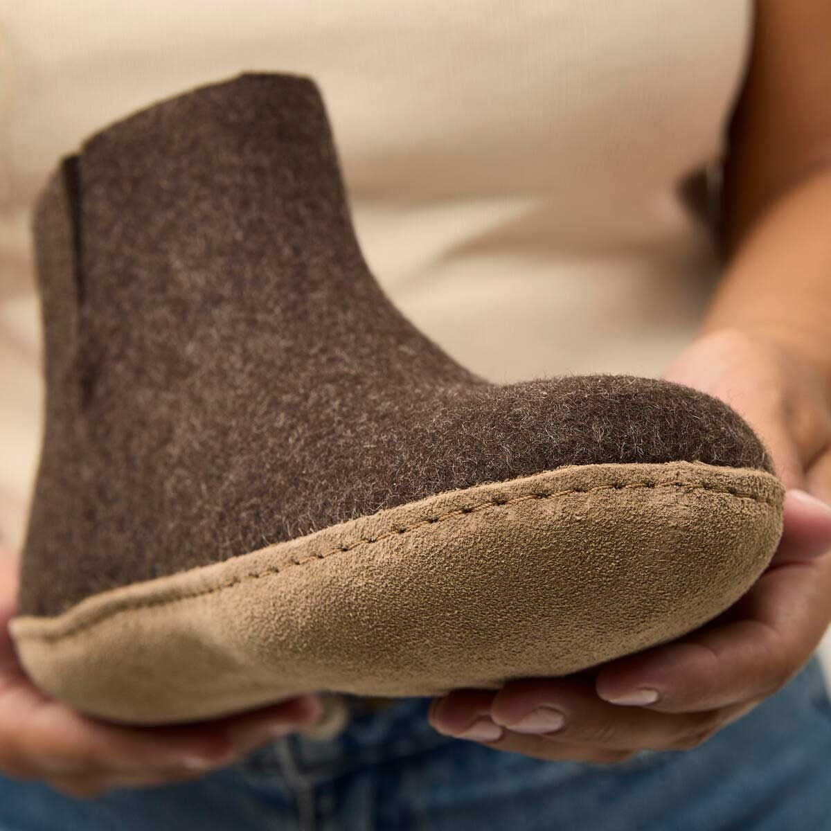 Glerups Stiefel Modell G mit Ledersohle - Dein natürlicher Hüttenschuh aus Gotland-Wolle