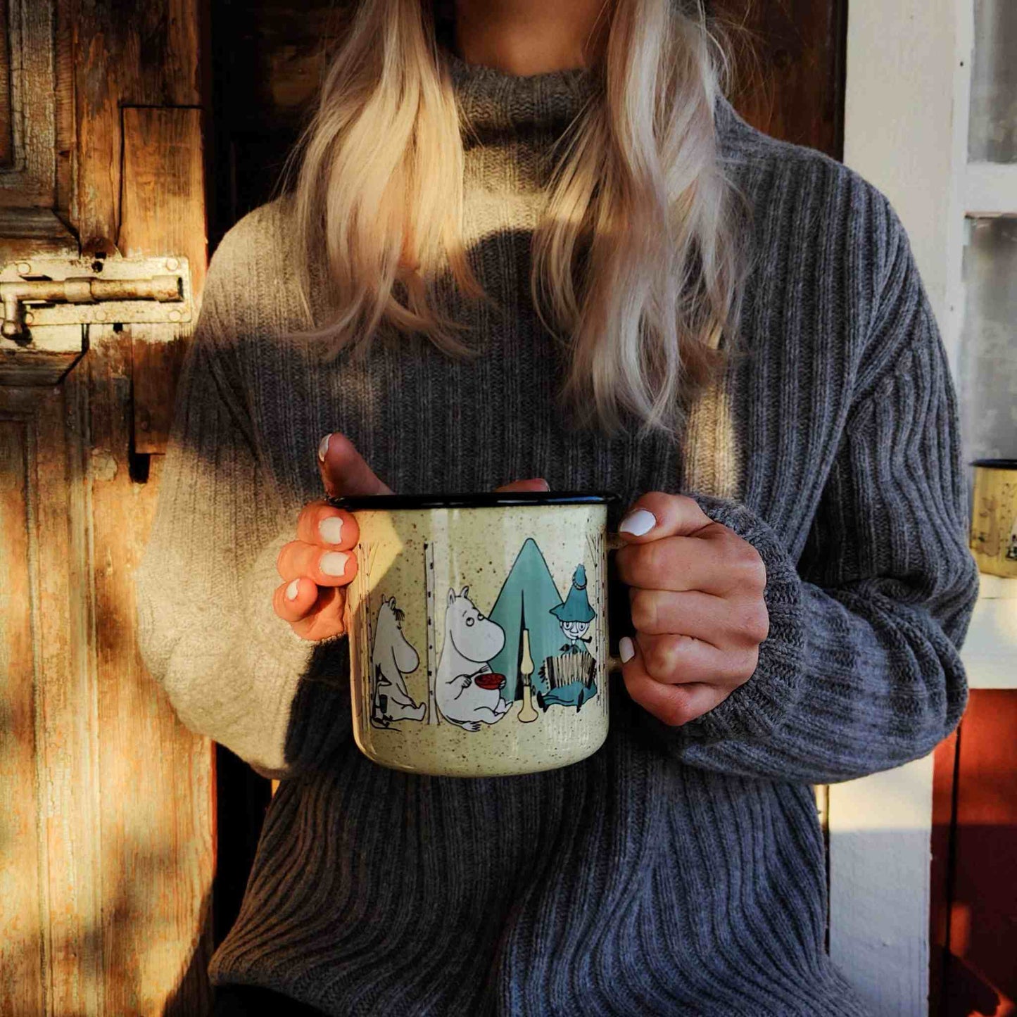 Muurla Mumins Camper Tasse  / Krug  0,8 l Emaille gelb, grün, mehrfarbig