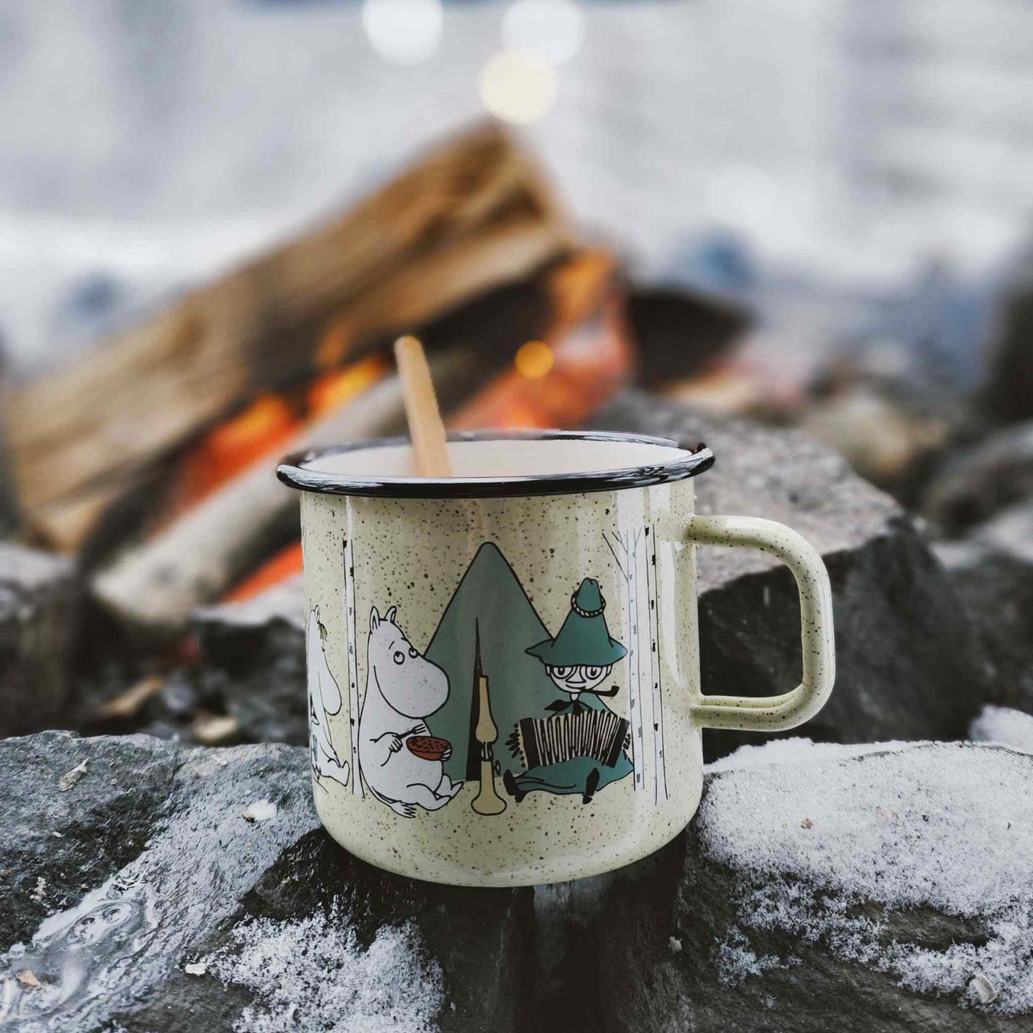 Muurla Mumins Camper Tasse  / Krug  0,8 l Emaille gelb, grün, mehrfarbig