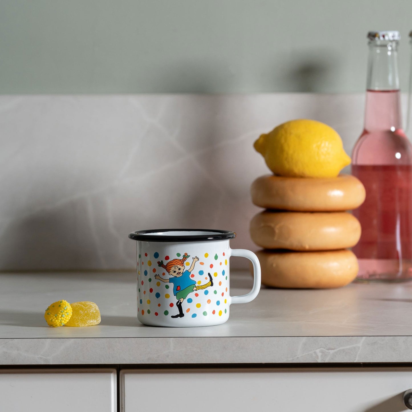 Muurla Pippi Langstrumpf Hopsasa Tasse  Emaille 0,25 l weiß, mehrfarbig