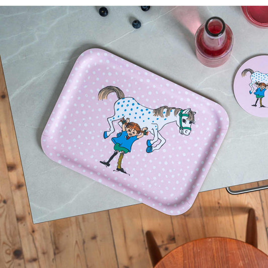 Muurla Pippi Langstrumpf Pippi & das Pferd Tablett 20x27 cm rosa, mehrfarbig