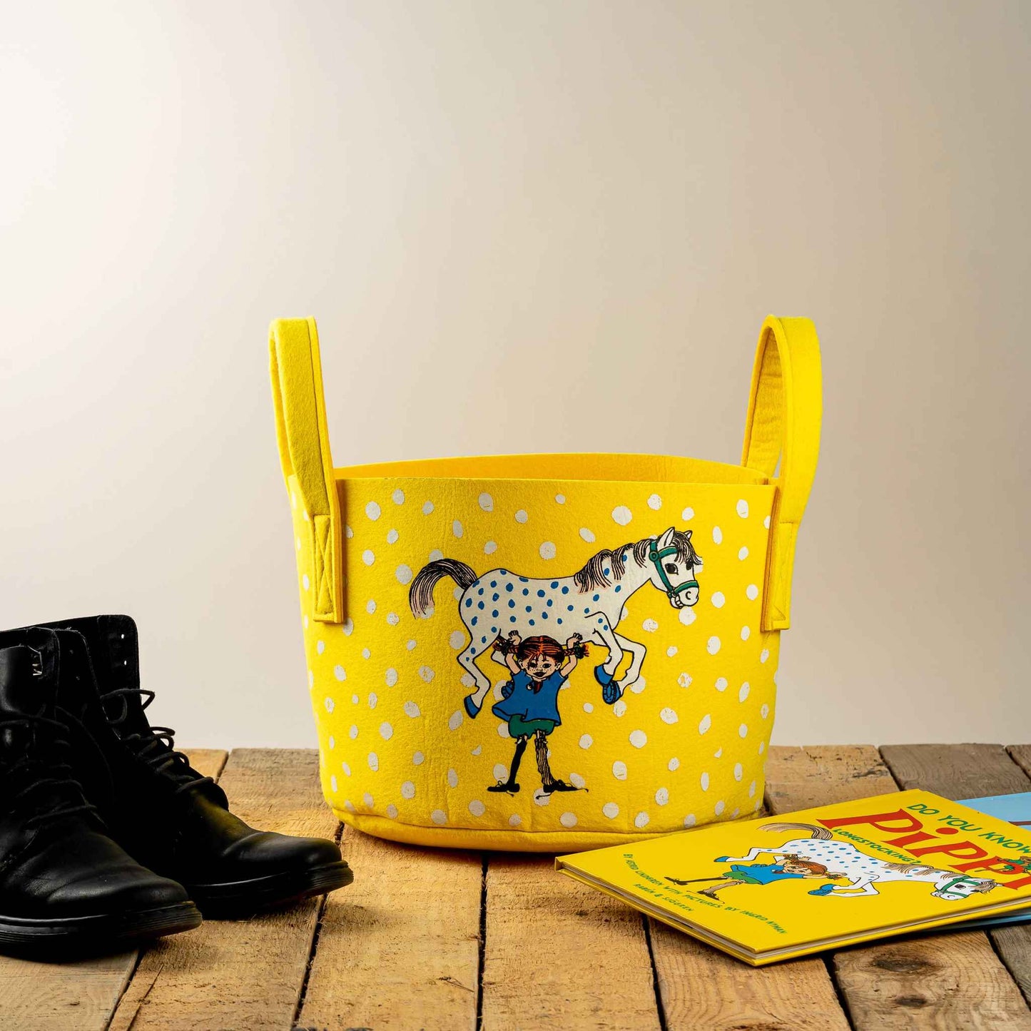 Muurla Pippi Longstocking Pippi & Horse Storage Basket made from Recycled PET, Height 24 cm, Ø 30 cm