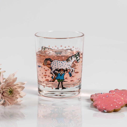 Muurla Pippi Langstrumpf Pippi und Pferd Glas 0,2 l klar, rosa, blau