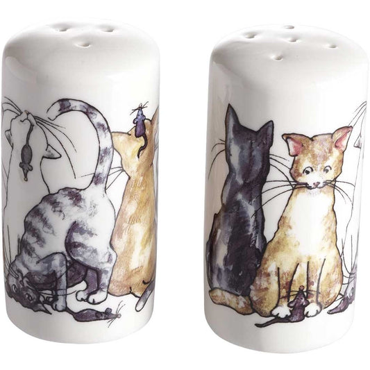 Nääsgränsgården Katzen Salzstreuer & Pfefferstreuer Höhe 8 cm 2 tlg. Set weiß , mehrfarbig