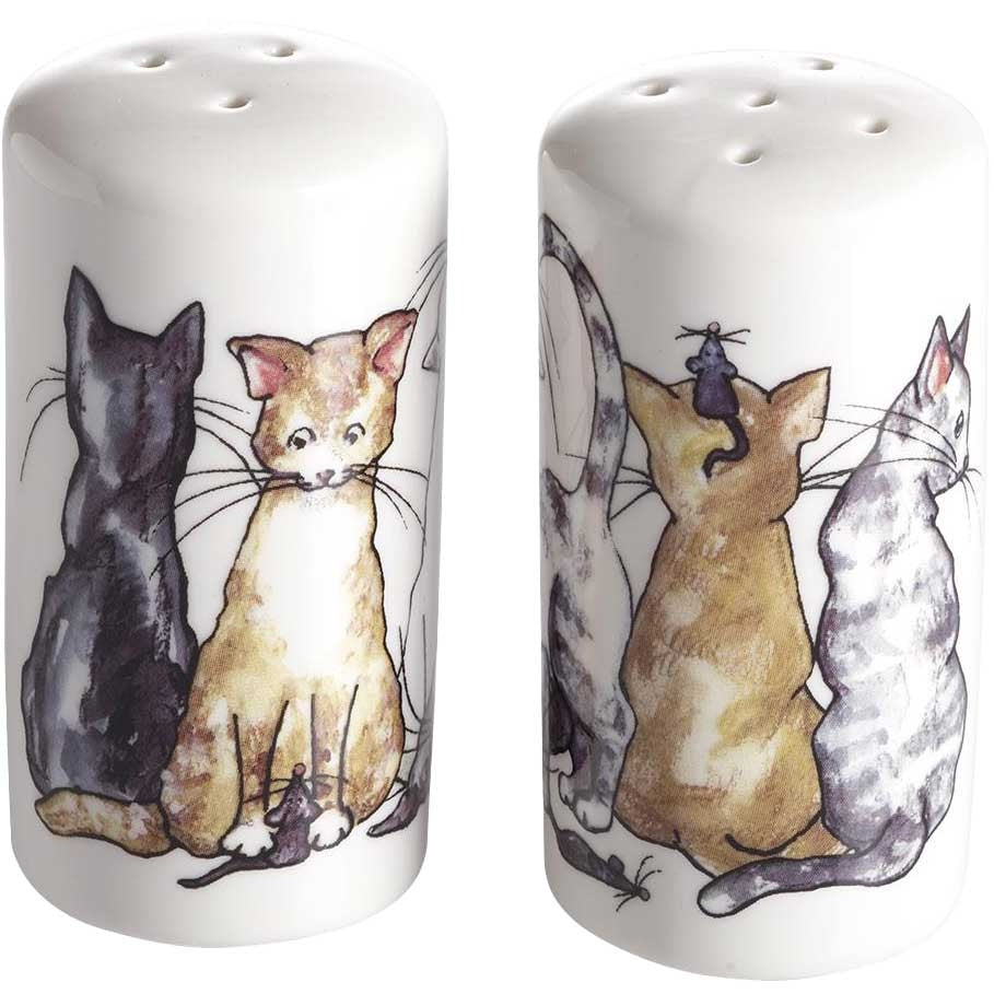Nääsgränsgården Katzen Salzstreuer & Pfefferstreuer Höhe 8 cm 2 tlg. Set weiß , mehrfarbig