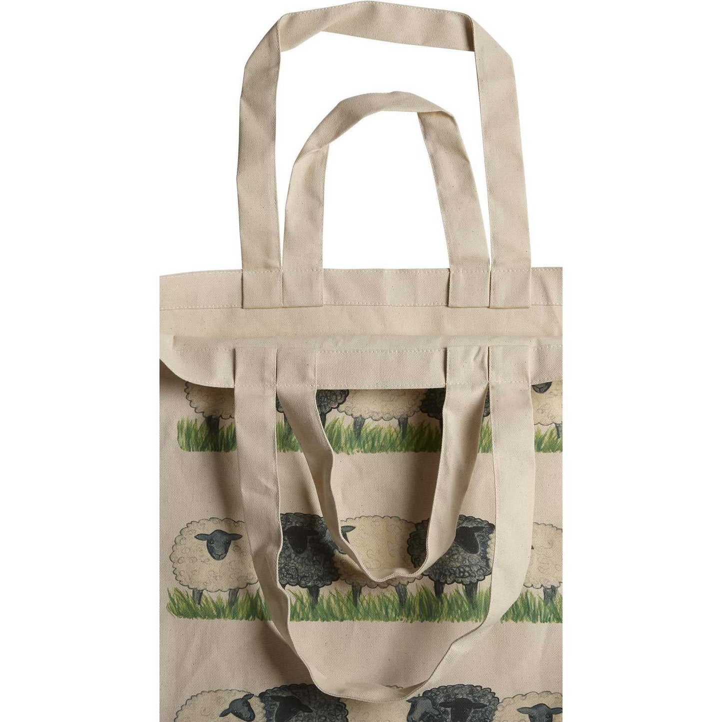 Nääsgränsgården Schafe Tasche 42x48 cm Einkaufstasche aus Stoff 2 Griffe beige, mehrfarbig
