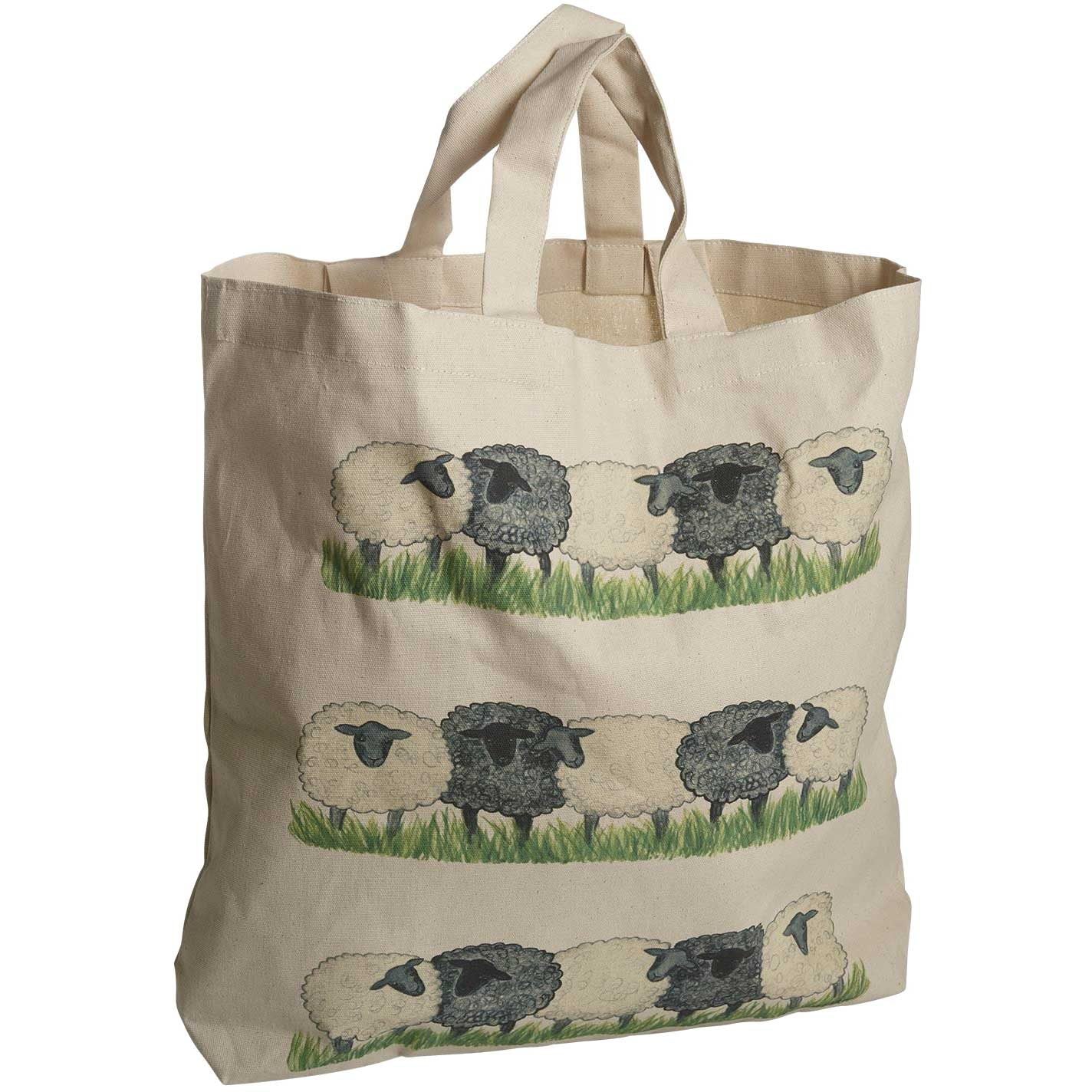 Nääsgränsgården Schafe Tasche 42x48 cm Einkaufstasche aus Stoff 2 Griffe beige, mehrfarbig