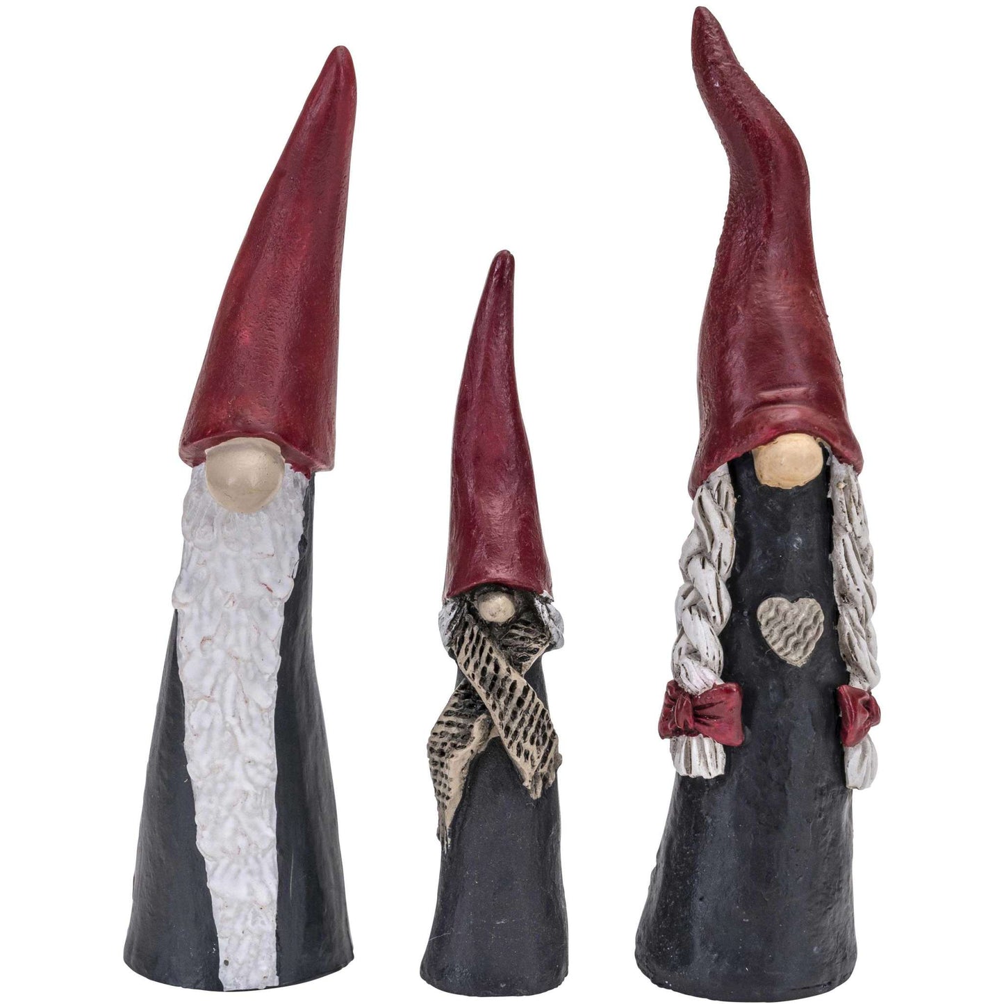 Nääsgränsgården Tomte Hoher Hut schmal Familie bis Höhe 9 cm 3 tlg. grau, rot