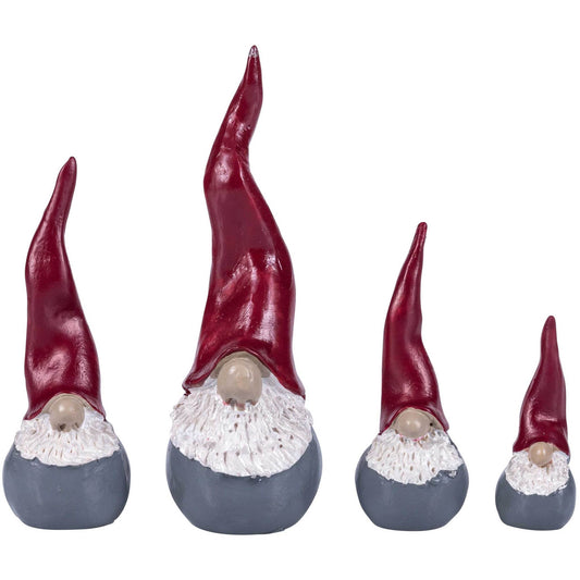 Nääsgränsgården Tomte Hoher Hut Familie bis Höhe 5,7 cm 4 tlg. Set grau, rot