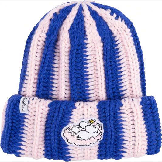 Nordicbuddies Mumins Beanie gestreift Mumin & Snorkfräulein auf Wolke blau-rosa