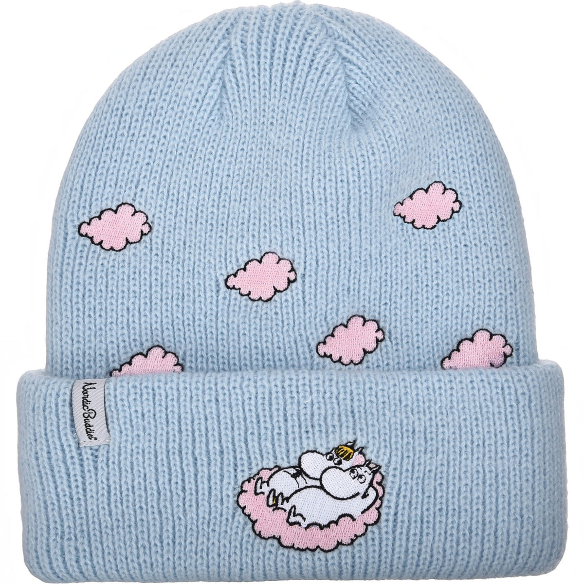 Nordicbuddies Mumins Beanie Mumin & Snorkfräulein auf Wolke Wolken-Stickerei hellblau