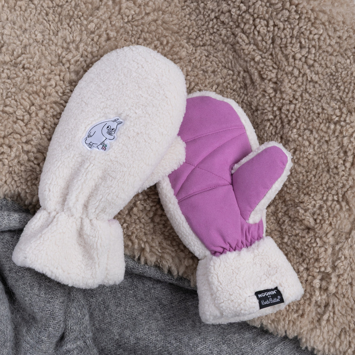 Nordicbuddies Mumins Fleece-Fäustlinge Mumin creme-violett - Ansicht 4