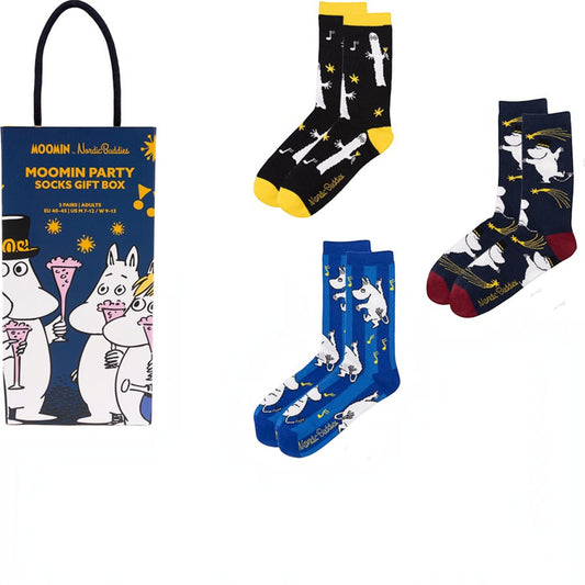 Nordicbuddies Mumins Socken-Geschenkbox Moomin Party 3 Paar Gr. 40-45 schwarz-blau