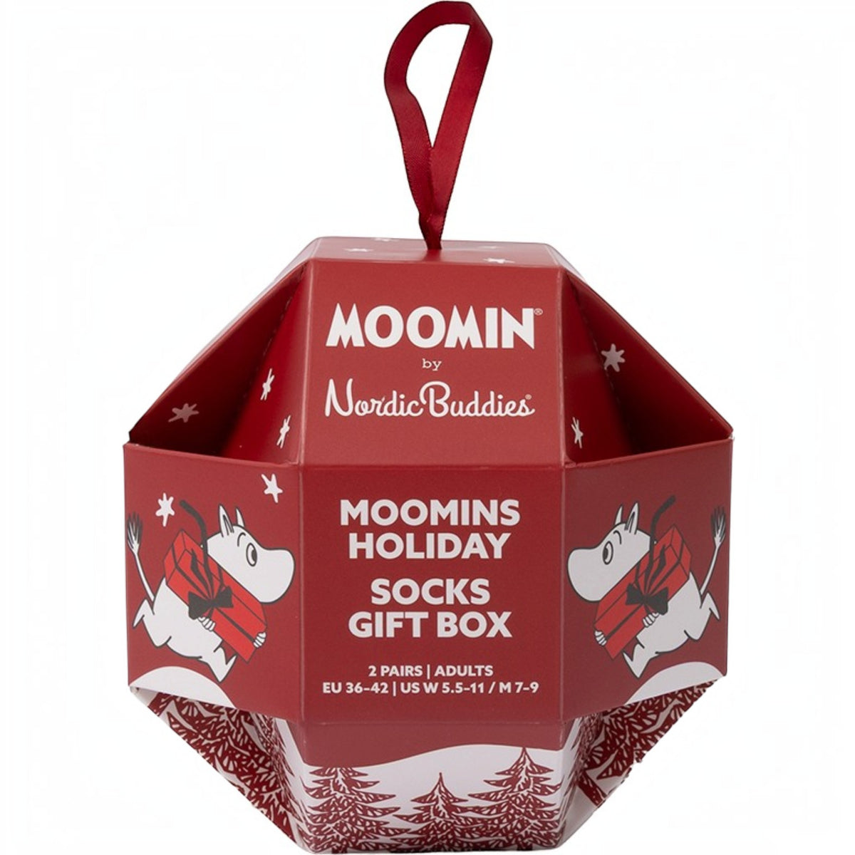 Nordicbuddies Mumins Socken-Geschenkbox Weihnachtskugel Holiday 2 Paar Gr. 36-42 rot-rosa-bordeaux - Ansicht 2