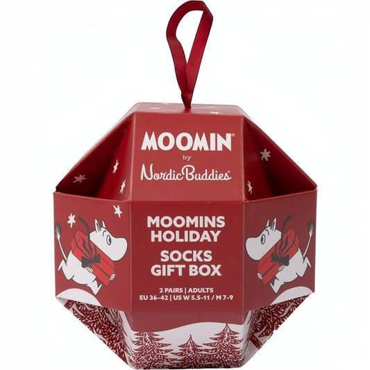 Nordicbuddies Mumins Socken-Geschenkbox Weihnachtskugel Holiday 2 Paar Gr. 36-42 rot-rosa-bordeaux - Ansicht 2