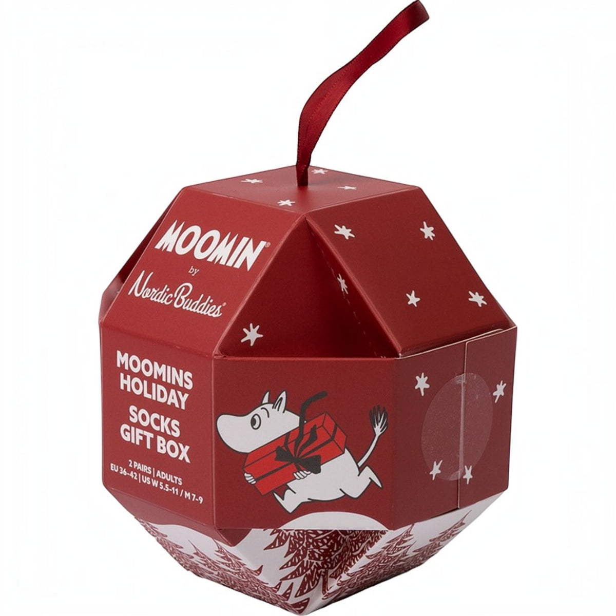 Nordicbuddies Mumins Socken-Geschenkbox Weihnachtskugel Holiday 2 Paar Gr. 36-42 rot-rosa-bordeaux - Ansicht 3