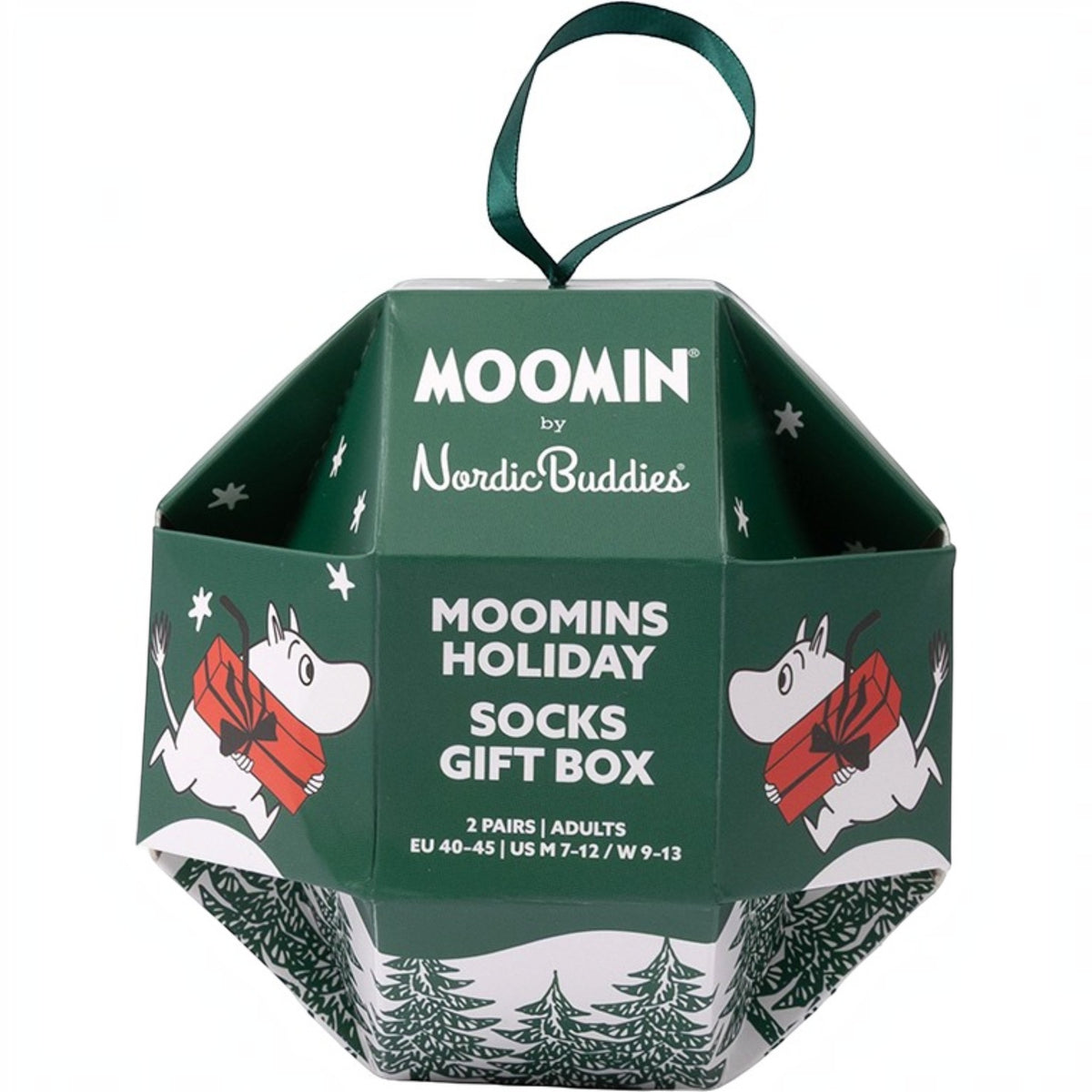 Nordicbuddies Mumins Socken-Geschenkbox Weihnachtskugel Holiday 2 Paar Gr. 40-45 grün-creme - Ansicht 2