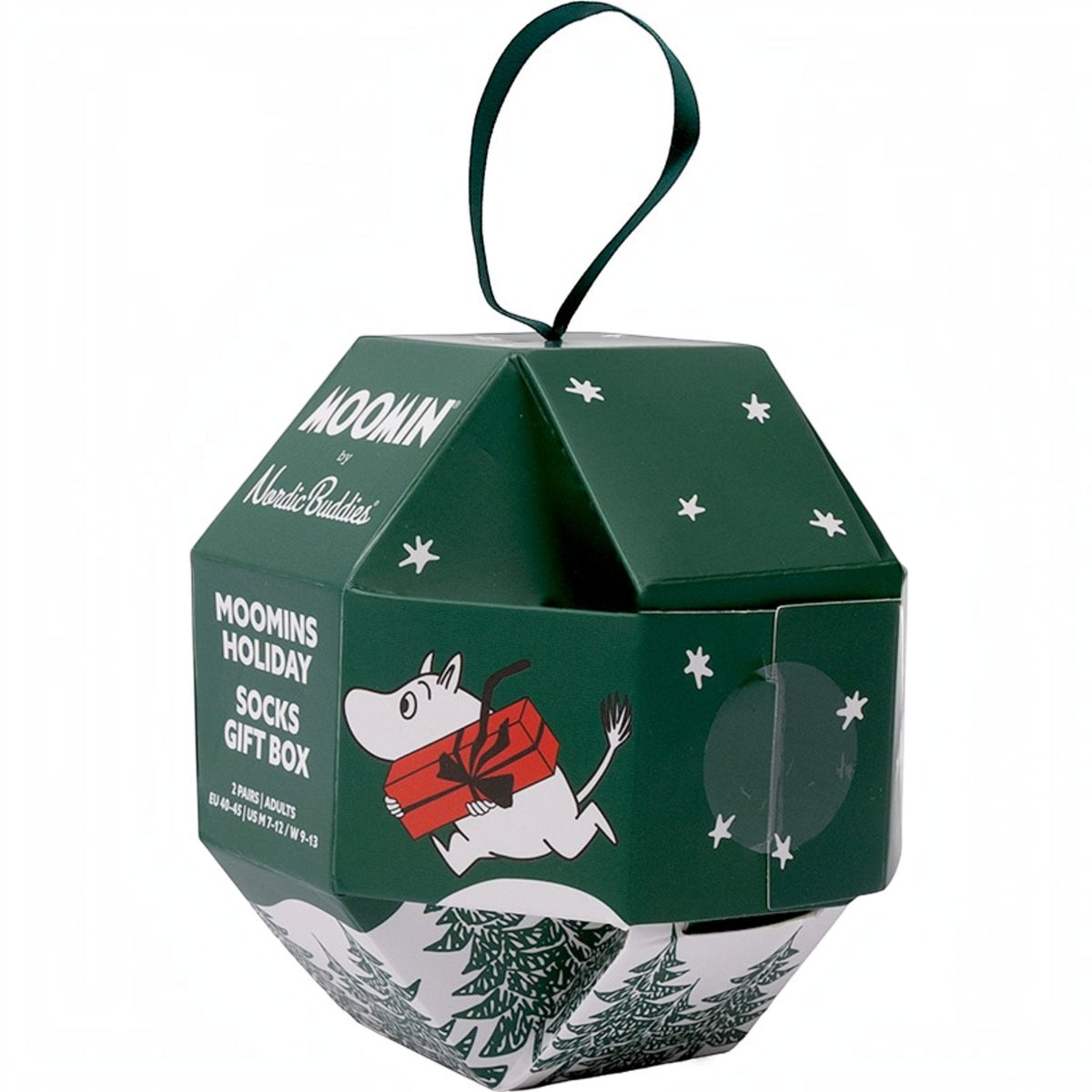 Nordicbuddies Mumins Socken-Geschenkbox Weihnachtskugel Holiday 2 Paar Gr. 40-45 grün-creme - Ansicht 3