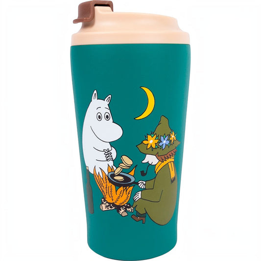 Nordicbuddies Mumins Thermobecher Mumin & Schnupferich am Lagerfeuer Edelstahl 450 ml petrol