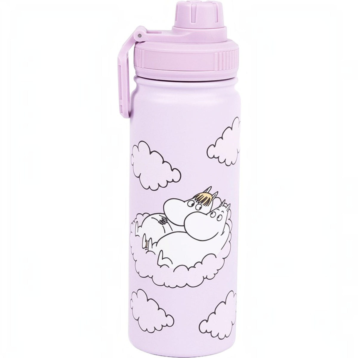 Nordicbuddies Mumins Thermoflasche Mumin & Snorkfräulein in den Wolken Edelstahl 550 ml flieder