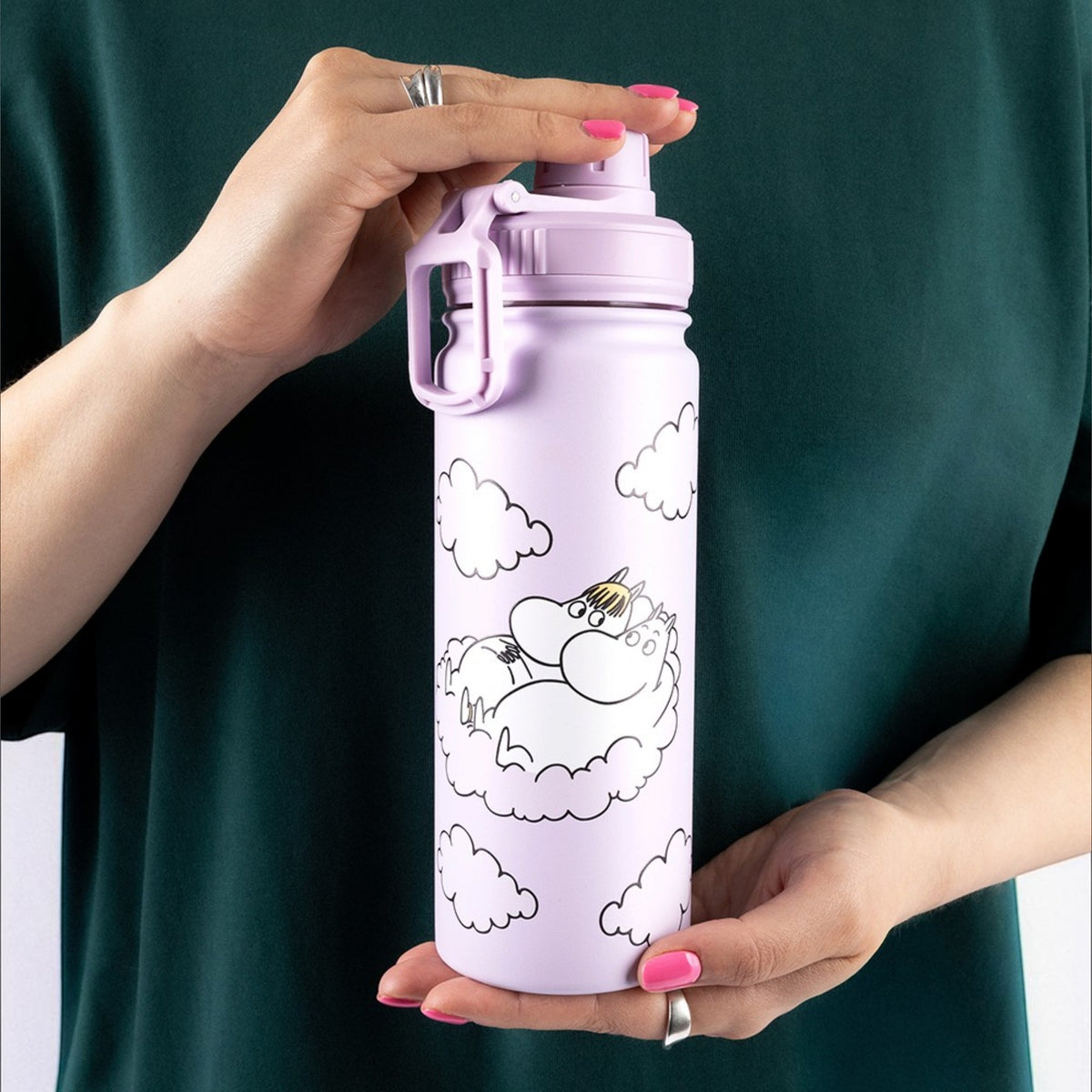 Nordicbuddies Mumins Thermoflasche Mumin & Snorkfräulein in den Wolken Edelstahl 550 ml flieder - Ansicht 2