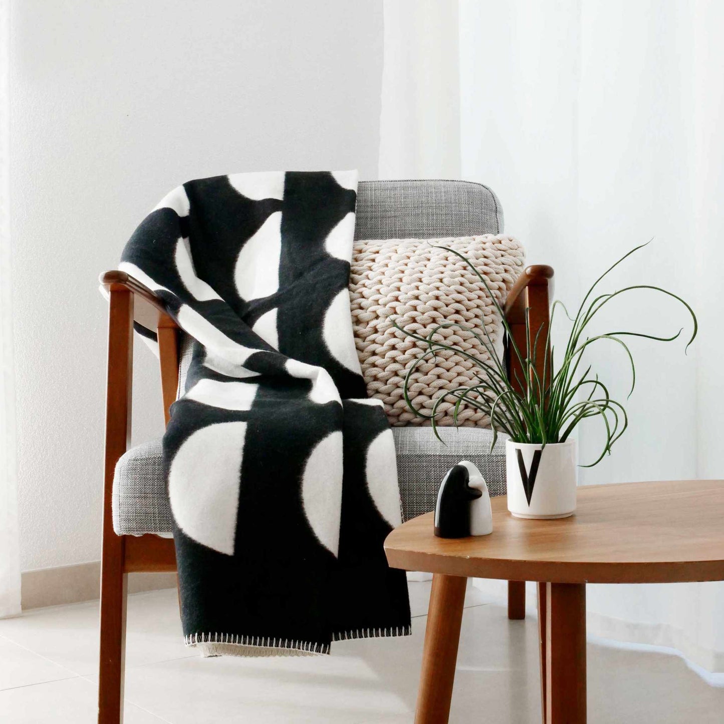 Riema Joris Cotton Blanket (Organic Cotton) 150x200 cm Semicircle Black, Cream