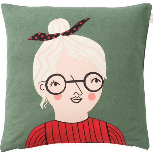 Spira of Sweden Kompiskudde Bodil Kissenhülle 47x47 cm grün, rosa, rot, cremeweiß, schwarz