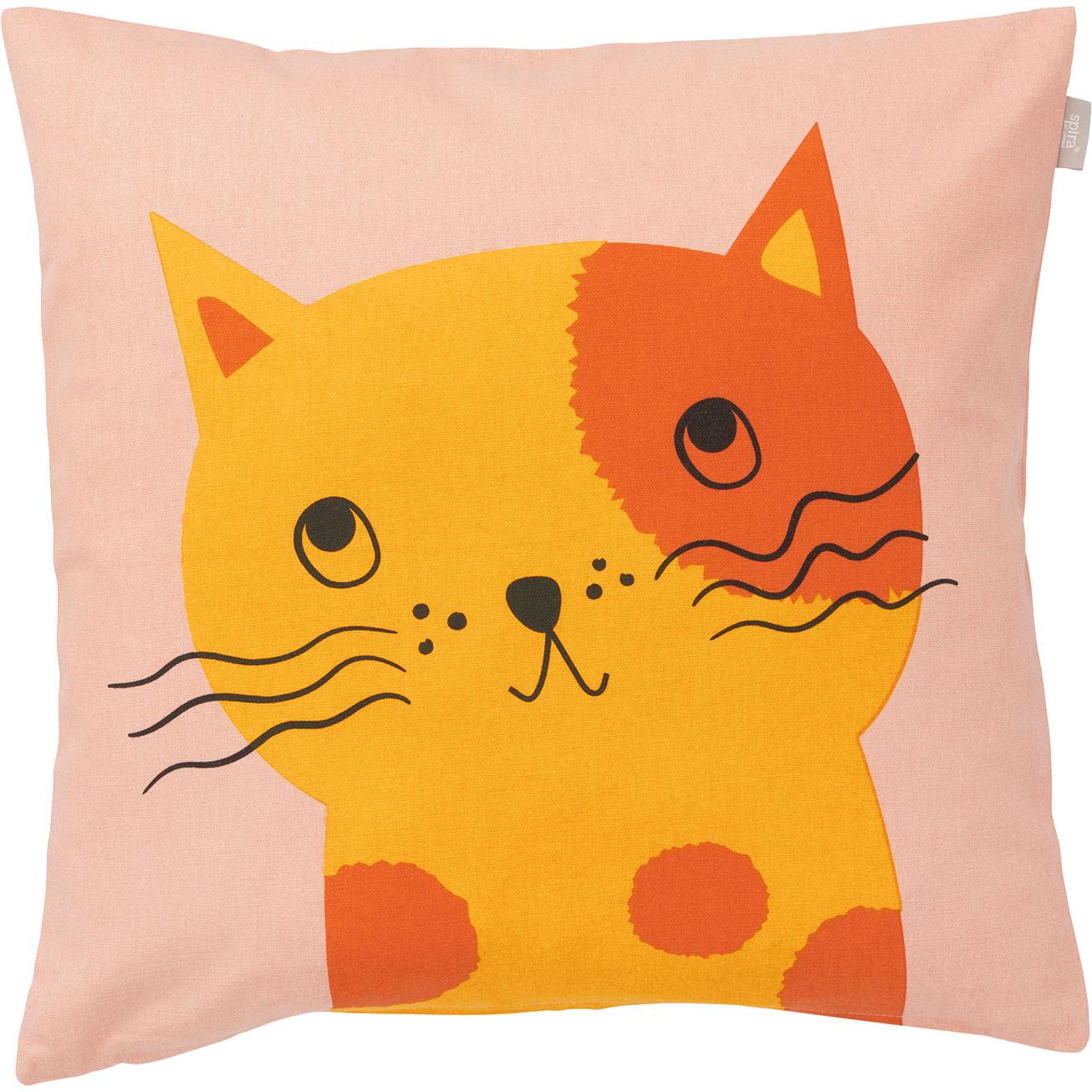 Spira of Sweden Friend Cushion Cat Daisy Cushion Cover 47x47 cm beige, yellow, brown