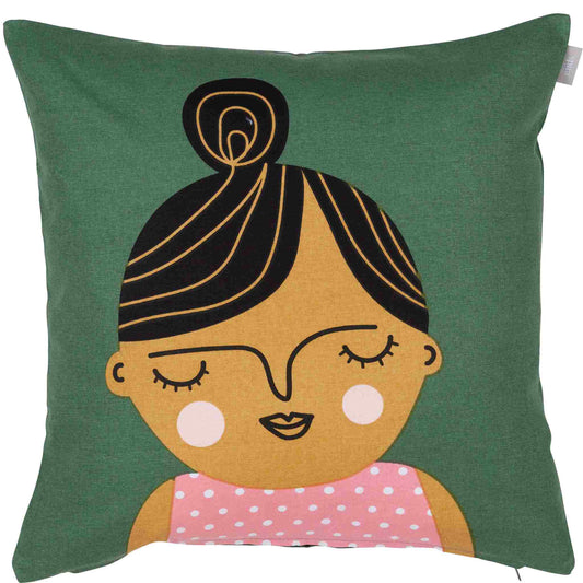 Spira of Sweden Kompiskudde Esmeralda Kissenhülle 47x47 cm grün, braun, schwarz, rosa