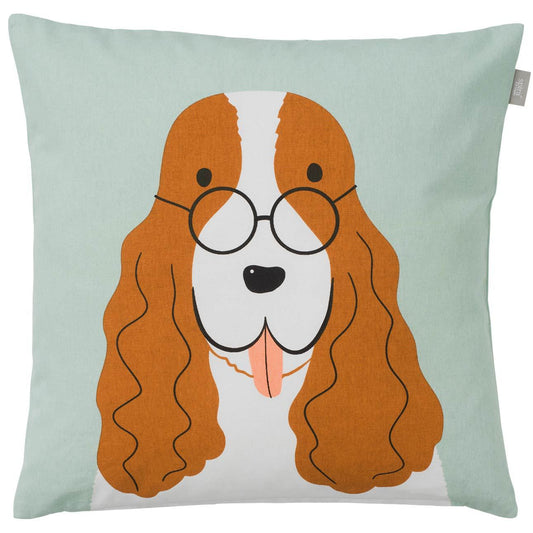 Spira of Sweden Kompiskudde Hund Agda Kissenhülle 47x47 cm hellblau, weiß, braun
