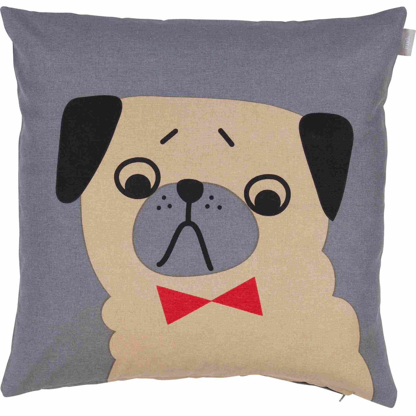 Spira of Sweden Kompiskudde Hund Penny Kissenhülle 47x47 cm grau, beige, schwarz, rot