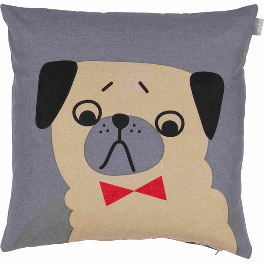 Spira of Sweden Kompiskudde Hund Penny Kissenhülle 47x47 cm grau, beige, schwarz, rot