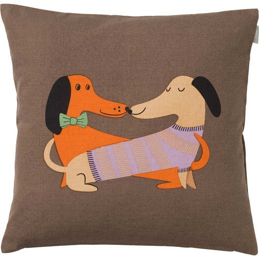 Spira of Sweden Kompiskudde Hunde Hundkärlek Kissenhülle 47x47 cm braun, orange