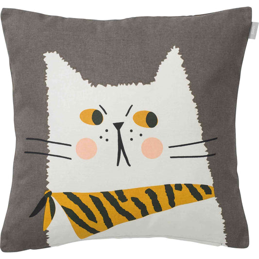 Spira of Sweden Kompiskudde Katze Måns Kissenhülle 47x47 cm grau, weiß, mehrfarbig