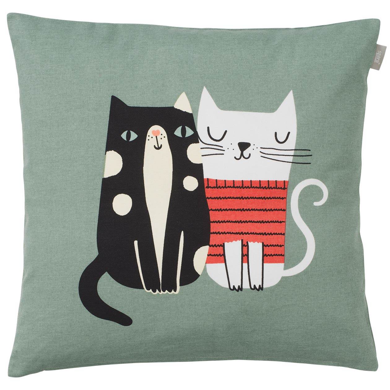 Spira of Sweden Kompiskudde Katzen Kattkärlek Kissenhülle 47x47 cm grün, schwarz, rot