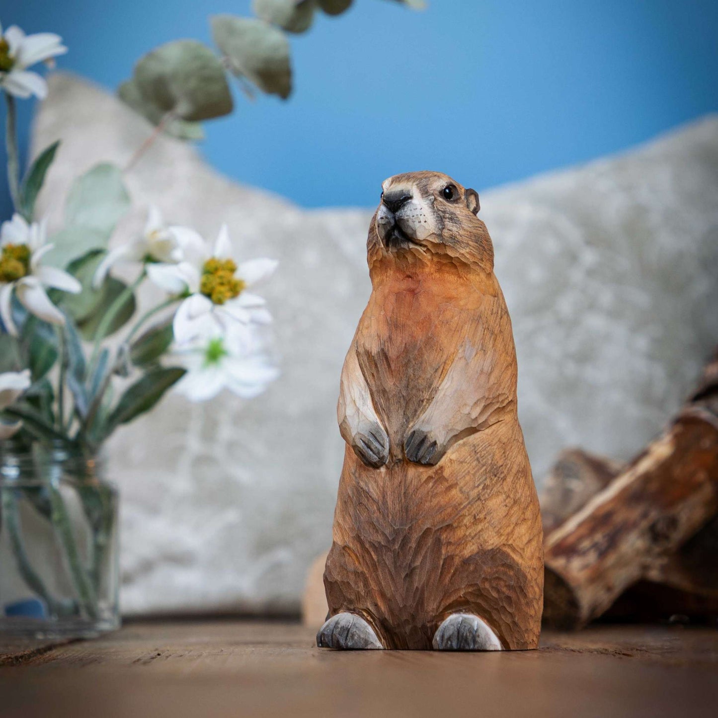 Wildlife Garden DecoAnimal Red Marmot hand-carved