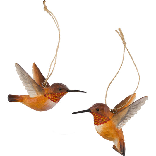 Wildlife Garden Decobird Rotrücken-Zimtelfe handgeschnitzt 2er Set