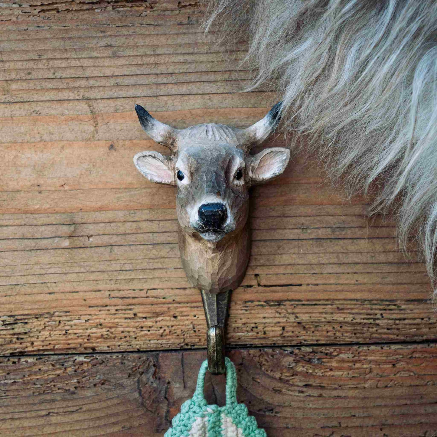 Wildlife Garden Decohook Wall Hook Alpine Cow (hand-carved)