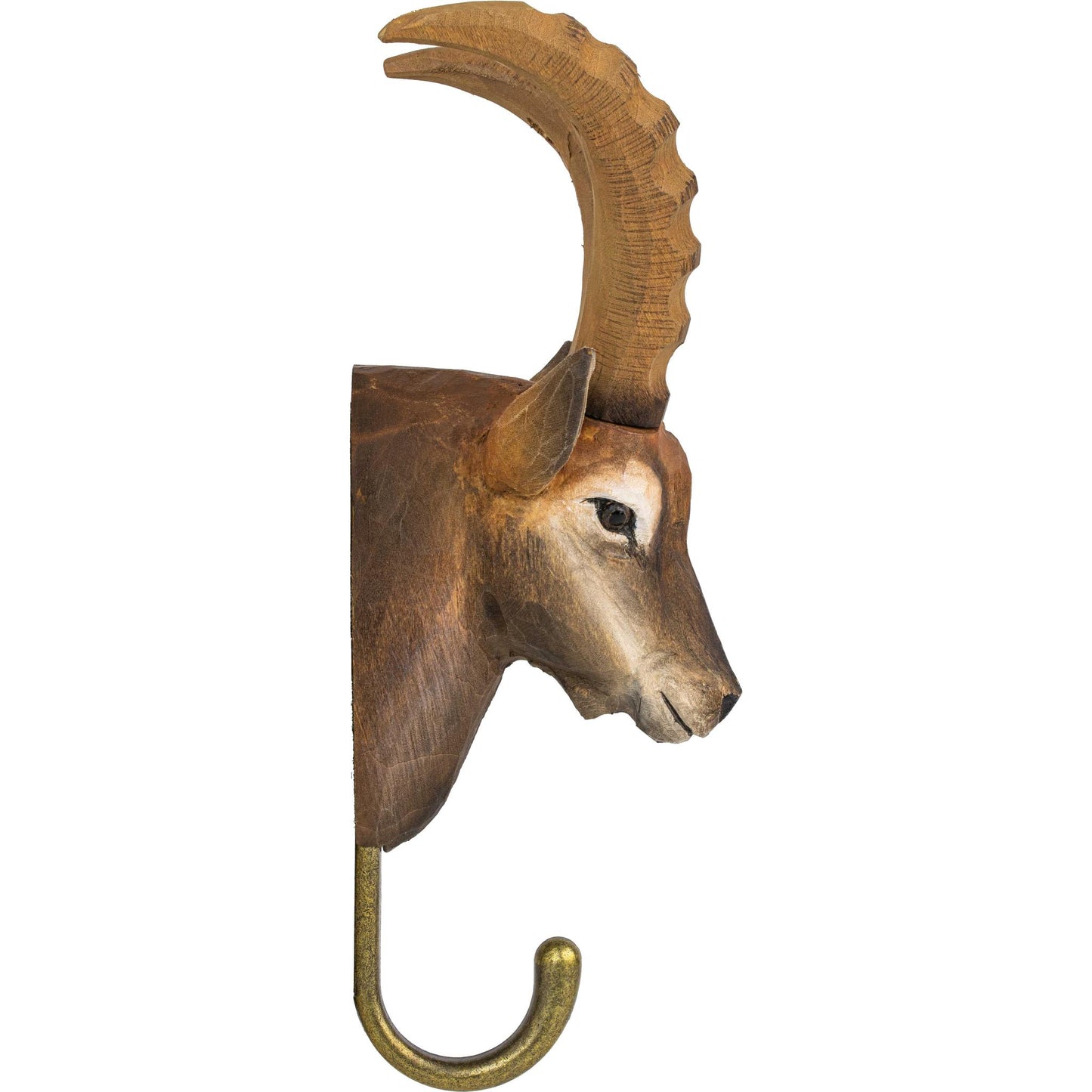 Wildlife Garden Decohook Wall Hook Alpine Ibex (hand-carved)