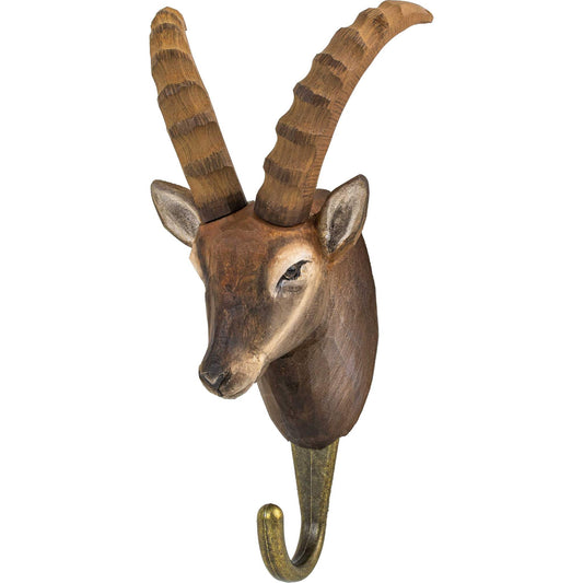 Wildlife Garden Decohook Wandhaken Alpensteinbock (handgeschnitzt)