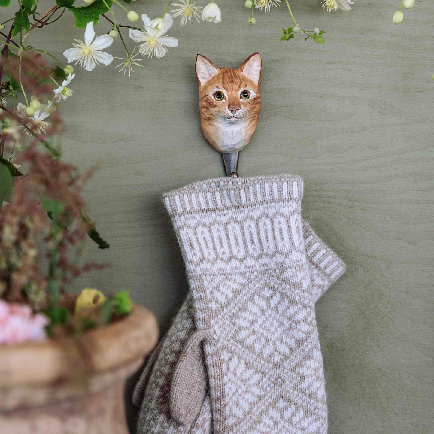 Wildlife Garden Decohook Wandhaken Hauskatze (handgeschnitzt)