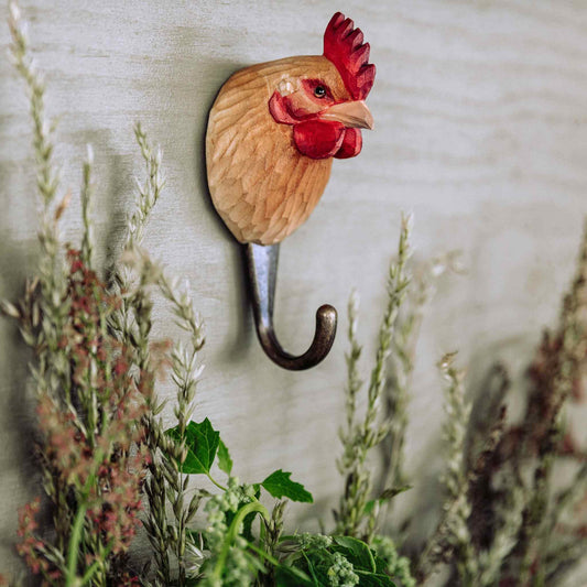 Wildlife Garden Decohook Wall Hook Chicken (hand-carved)