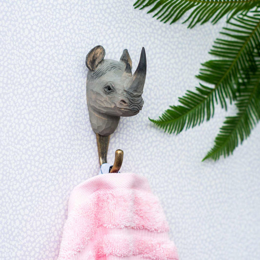 Wildlife Garden Decohook Wall Hook Rhinoceros (hand-carved)