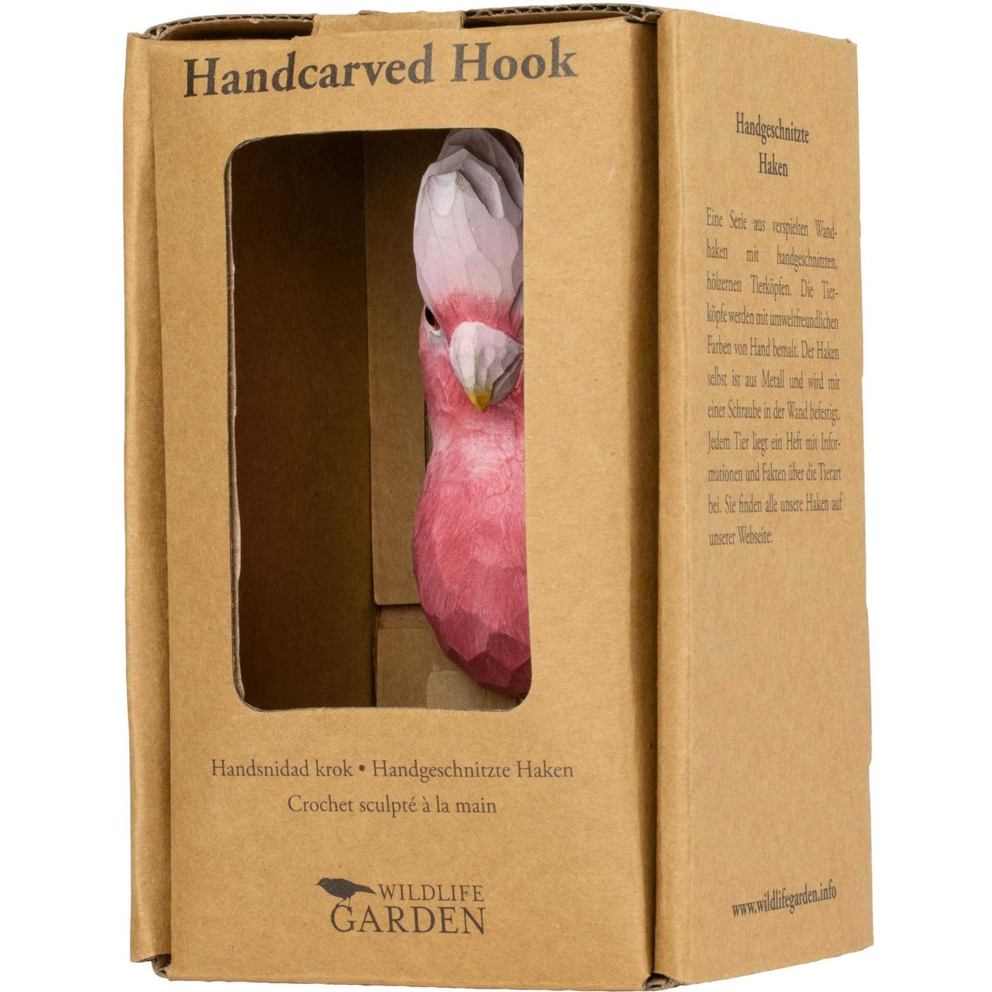 Wildlife Garden Decohook Wandhaken Rosakakadu (handgeschnitzt)