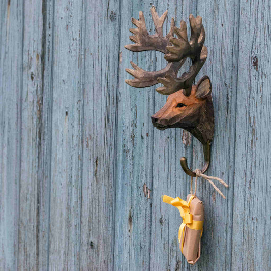 Wildlife Garden Decohook Wall Hook Red Deer (hand-carved)