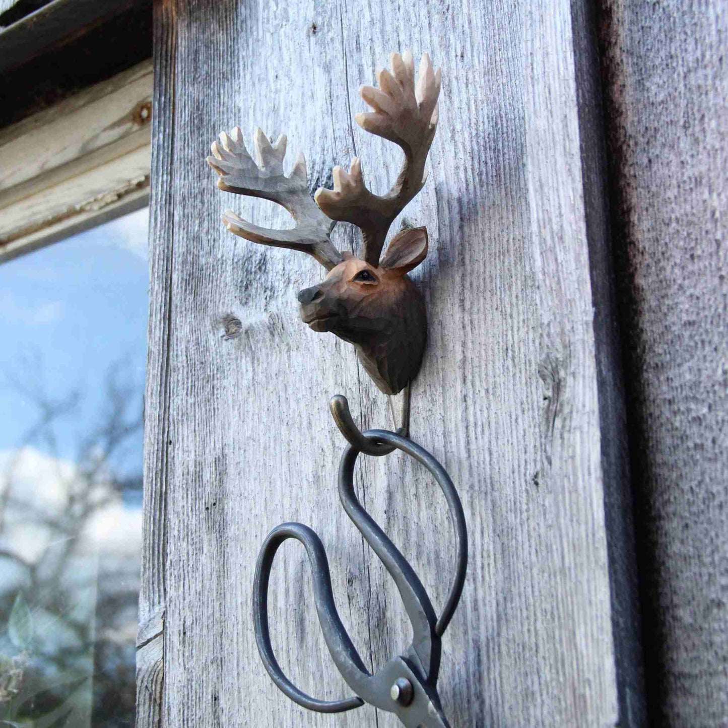 Wildlife Garden Decohook Wall Hook Red Deer (hand-carved)